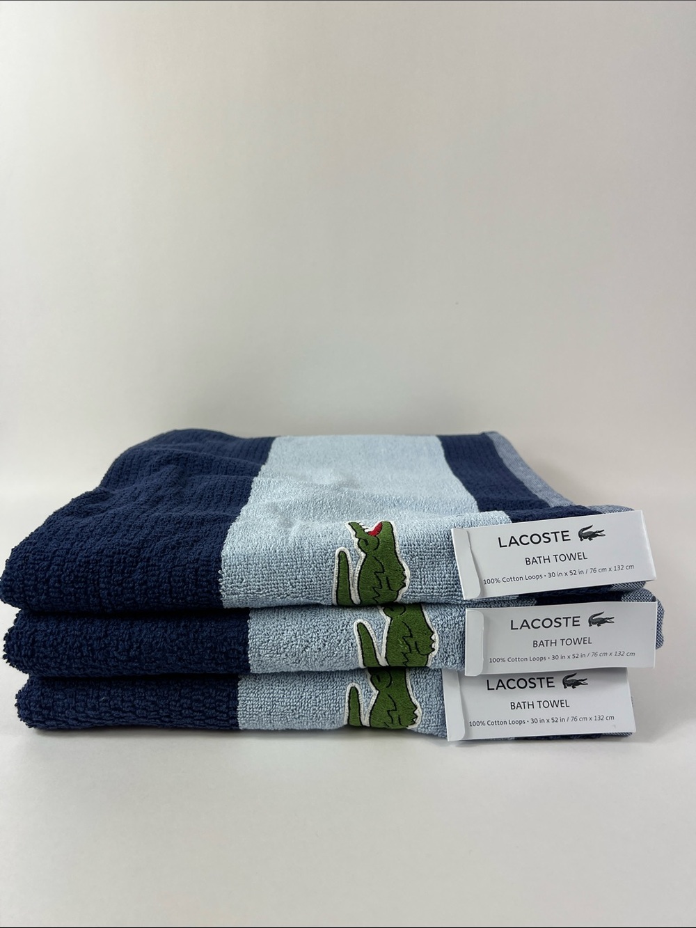 Lacoste Bath Towels Blue Big Green Crocodile Logo 30" x 52" 100% Cotton NEW (3)